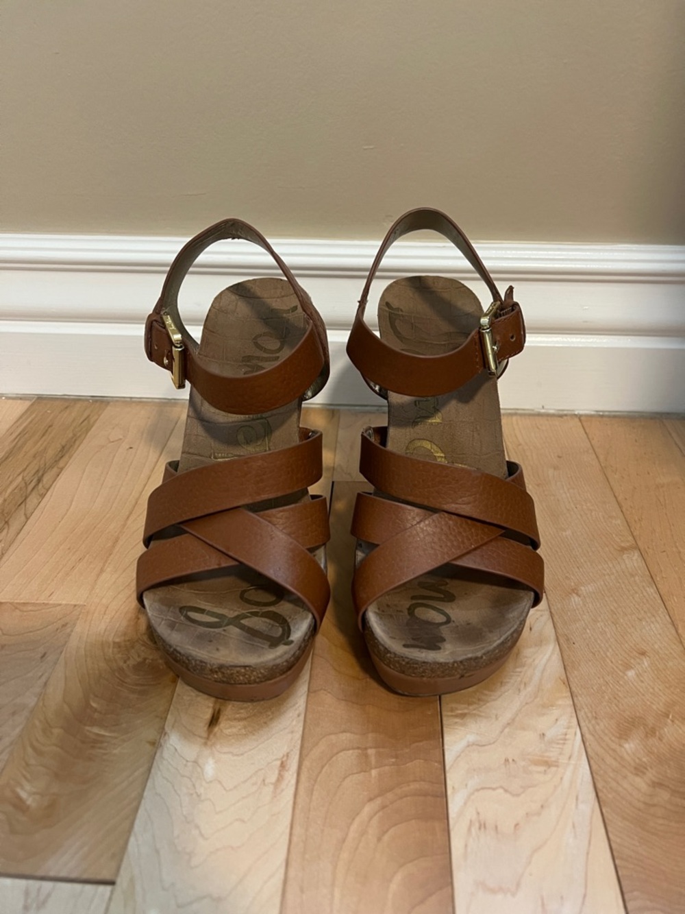 Women's Brown Strappy Wedge Sandals